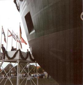 02.09.1989 Taufe und Sektkuss Frachter PIONIER auf der Peters Werft in Wewelsfleth