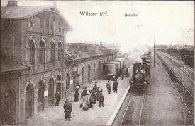 1908 Bahnhof an der Marschbahn in der Stadt Wilster an der damaligen Bahnhofstraße, späteren Tagg-Straße