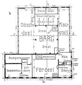 1913 Zeichnerische Bestandsaufnahme - Grundriss Barghaus in Rothenmeer, Gemeinde Dammfleth, in der Wilstermarsch