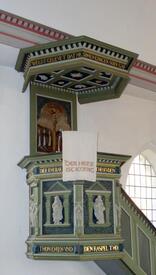 Kanzel in der Kirche zu Burg in Dithmarschen; gefertigt von Meister Jürgen Heitmann dem Älteren aus Wilster