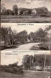 1923 Neuendorf, Moorhusen, Bäckerei Heesch, Schule, Eisenbahnbrücke