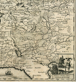 1651 Wilstermarsch, Wilsterau - Holstenau
auf der "Landcarte von Dithmarschen Anno 1651"