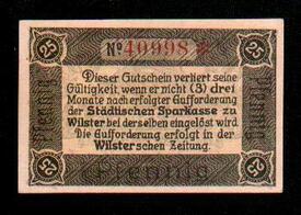 Notgeld-Schein zu 25 Pfennig (1917) der Stadt Wilster