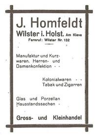1920 Kleve bei Wilster - Reklame Annonce Manufakturwaren Homfeldt