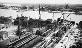 1914 - 1920 Lagerplatz der maßgeblich beim Bau der Hochbrücke Hochdonn beteiligten Stahlbaufirma Louis Eilers