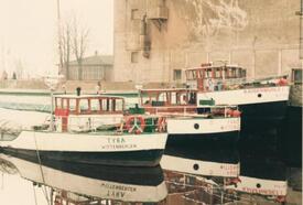 1992 Frachtschiffe TYRA, FAVORIT und KAISERMÜHLE I bei der Kaisermühle in Wittenbergen an der oberen Stör