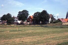 1976 Deichreihe in St. Margarethen - Häuser, Bäume, Gärten im Bestick des Deiches