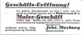 Reklame Anzeige Maler Fachgeschäft Johannes Meyburg, Burg in Dithmarschen