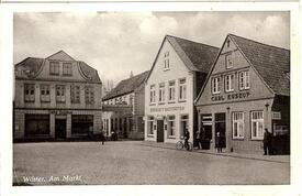 1953 Nordwestliche Ecke des Markt Platzes, Einmündung der Zingelstraße in der Stadt Wilster