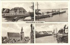 1952 Wewelsfleth – Schule, Fähre über die Stör, Kirche, Hafen Fleth