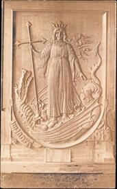 1915 hölzernes Relief Kirchspiel Wappen St. Margarethen