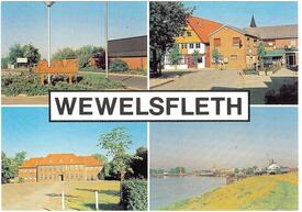 1980 Wewelsfleth - Ortskern, Kirchspielsvogtei, Schulgebäude, Stör und Peters Werft