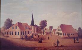 1868 Ölgemälde: Kirche und Markt in St. Margarethen (Elbe)