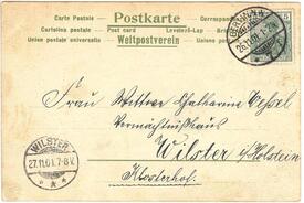 1901 Post aus Berlin an Empfängerin im Vermächtnishaus am Klosterhof in der Stadt Wilster
