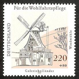 Getreidemühle Galerieholländer auf einer Briefmarke der Deutschen Bundespost (Mi. Nr. 1952)