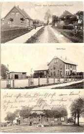 1909 nicht lokalisierte Straße; Schule in Schotten in der Gemeinde Nortorf; Gasthof Schütt in Landscheide