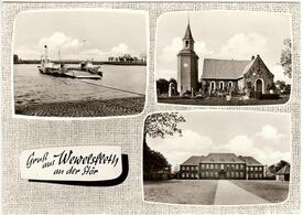 1963 Wewelsfleth an der Stör - Fähre, Kirche, Schulgebäude