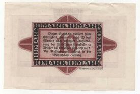 (1918) Probedruck Notgeld-Schein zu 10 Mark der Stadt Wilster