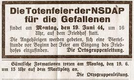 am 15. Juni 1944 wurde die Stadt Wilster bombardiert - Zeitungsanzeigen der NSDAP in der Wilsterschen Zeitung