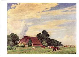 1910 Bauernhof in Dammfleth auf einem Gemälde