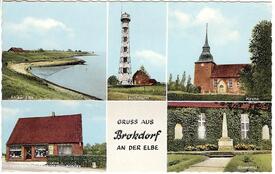 1966 Brokdorf - Elbdeich, Leuchtturm, Kirche, lebensmittelgeschäft, Denkmal