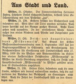 Zeitungsartikel - 1941.10.21 Wilstersche Zeitung Deich- und Hauptsielverband gegründet