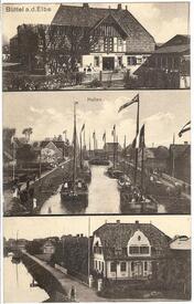 1913 Büttel an der Elbe - Gasthof, Fracht-Ewer im Kanal