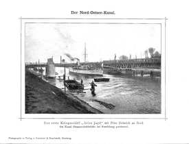 1887 bis 1895 - Bau des Kaiser-Wilhelm-Kanal * heutiger Nord- Ostsee Kanal
1995 - Kriegsschiff "Aviso Jagd" passiert die Strassendrehbrücke Rendsburg