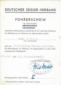 1950 Führerschen A (Binnenfahrt) im Deutschen Seglerverband