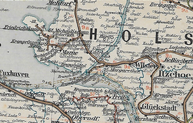 1906 Eisenbahn-Atlaskarte - 
Marschbahn Linienführung Altona - Wilster - Nordfriesland