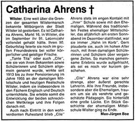 1981 Norddeutsche Rundschau - Artikel zum Tod der Lehrerin Katharina Ahrens