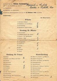 Anweisung vom 13. Oktober 1945 an die Bevölkerung in Wilster zur Ablieferung von Kleidung