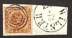1854 Dänische Briefmarke in Wilster abgestempelt