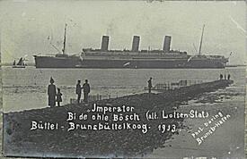 1913 Dampfer IMPERATOR auf der Elbe vor Büttel und St. Margarethen