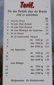 2019 Historische Tarifliste an der Klappbrücke Heiligenstedten