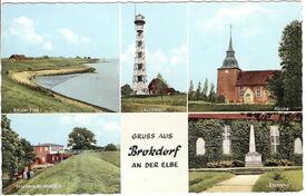 1966 Brokdorf - Elbdeich, Leuchtturm, Kirche, Strandhalle, Denkmal