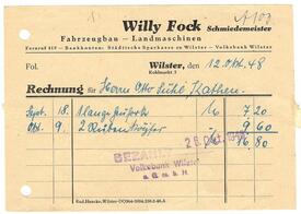 1948 Rechnungsbeleg des Schmiedemeister Willy Fock in der Stadt Wilster