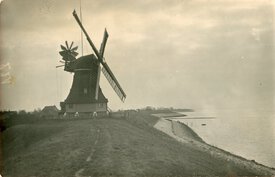 1930 Windmühle auf dem Deich der Elbe bei Brokdorf