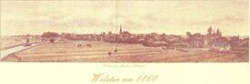 1860 Kupferstich - Panorama der Stadt Wilster von Süden aus gesehen
