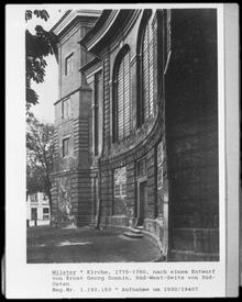 1934 St. Bartholomäus Kirche zu Wilster - Anschluss des Kirchengebäudes an den Turm