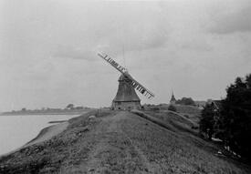 1938 Mühle auf dem Deich der Elbe vor Brokdorf in der Wilstermarsch