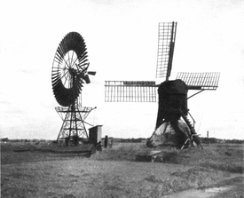 1923 Schöpfmühlen - Windrotor/Windrad und Kokermühle in Neuendorf-Sachsenbande in der Wilstermarsch.